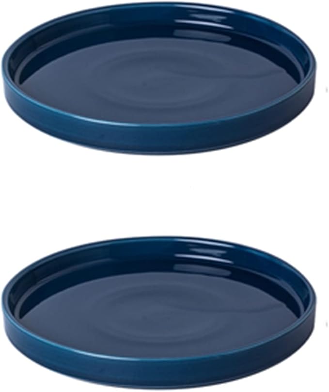 Ceramic Plant Saucer 5 Inch, 2 Pack Round Plant Saucers for Indoors/Outdoors, Flower Pot Saucers for Holding Water Drips and Soil, Ceramic Drainage Tray for Plant Pot (Blue)