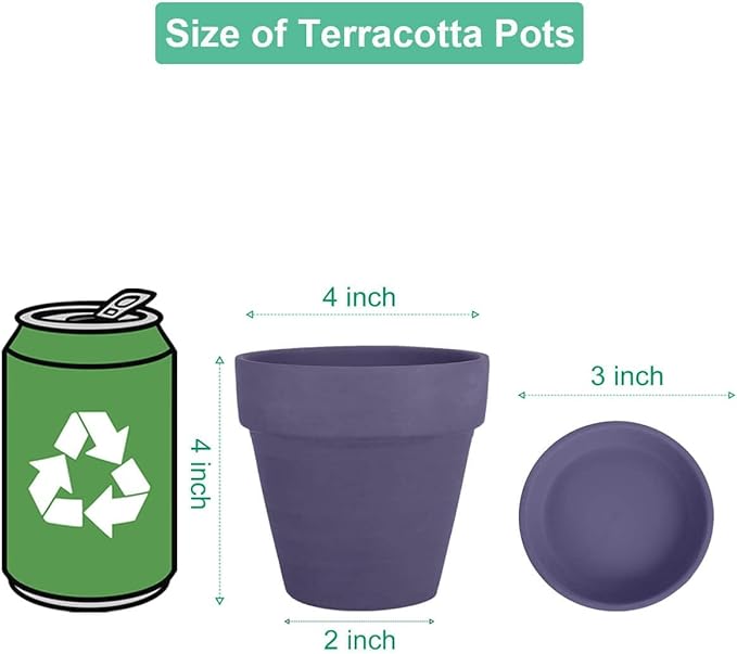 vensovo 4 Inch Small Purple Terracotta Plant Pots with Saucer - 6 Pack Clay Flowerpots with Drainage, Great for Indoor Outdoor Plants, Crafts, Wedding Favor