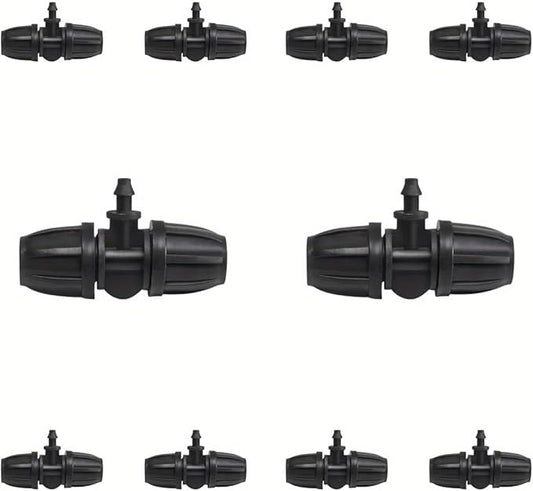 10PCS 5/16 Inch Irrigation Fittings Barbed Tee Connectors For (5/16" ID X0.43-0.47" OD) 11-12mm PE Drip Tubing Pipe Barbed Tee Connectors (BLACK)