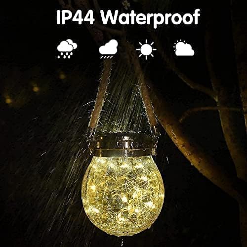 Solar Lantern Crackle Glass Ball, 4 Pack Garden Hanging Solar Lights Outdoor Waterproof Lanterns with 30 Warm White LED for Outdoor Decor Patio Yard Lawn Pathway