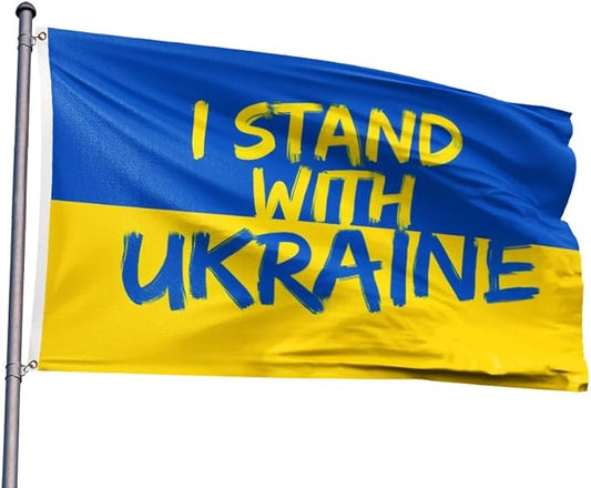 I Stand with Ukraine Flag 5x8FT Ukrainian National Polyester Banner With 2 Grommets Fade Resistant Vivid Color For Patriotic Festival Events Party Decoration