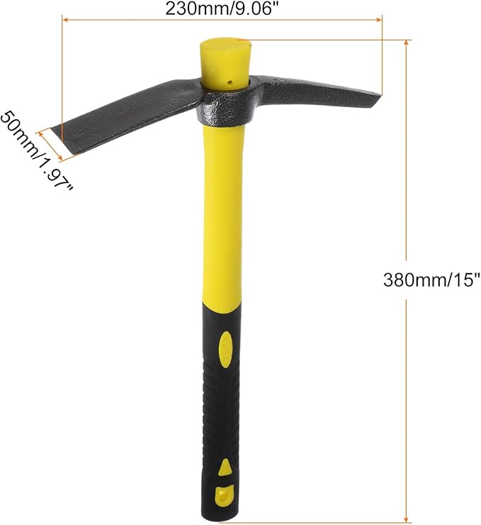 HARFINGTON Pick Mattock Hoe, 15 inch Steel Forged Weeding Garden Pick Axe with Red Fiberglass Handle Garden Mattock Pickaxe Tool for Digging, Gardening, Camping, Planting