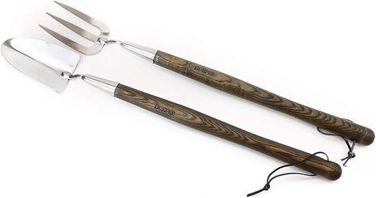 Burpee 20" Stainless Steel Handled Fork and Trowel Set | Durable Long Lasting Garden Tools | Leather Wrist Strap, 10 Year Warranty