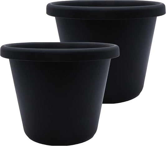 The HC Companies 11.5 inch Round Classic Planter - Plastic Plant Pot for Indoor Outdoor Plants Flowers Herbs, Black (2 Pack)
