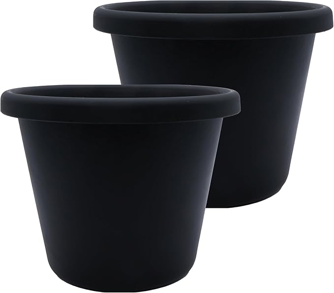 The HC Companies 14 inch Round Classic Planter - Plastic Plant Pot for Indoor Outdoor Plants Flowers Herbs, Black (2 Pack)
