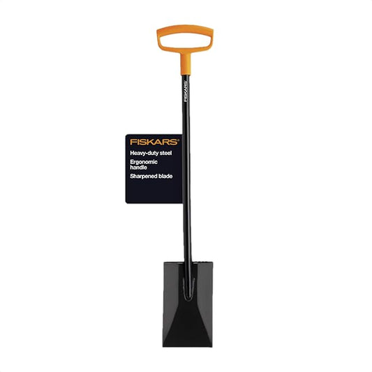 Fiskars 46" Spade Garden Shovel, Steel Flat Spade with Ergonomic D-Handle, Sharp Blade Square Shovel for Lawn Edging, Digging, Pruning, Heavy Duty Yard Tool, Easy Cuts in Grass and Turf
