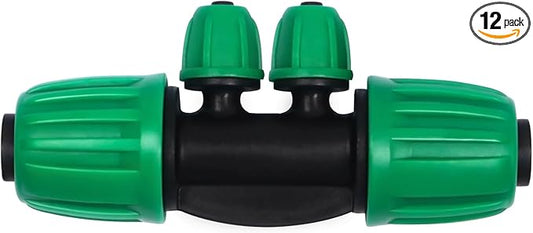 12 Pack 1/2 Inch To 1/4 Inch Drip Irrigation Fittings (1/2" ID x 0.65" OD), Drip Line Irrigation Locked Barbed 1/2" To 1/4" Adapter 1/2 Inch To 1/4 Inch Reducer Tee