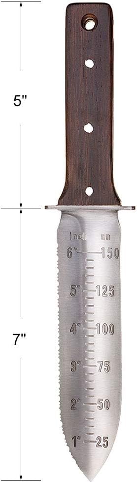 12" Hori Hori Garden Knife (Right Serrated Blade) with Free Diamond Sharpening Rod, Ideal Gardening Digging Landscaping Weeding Tool, with Thick Sheath and a Fine Gift Box