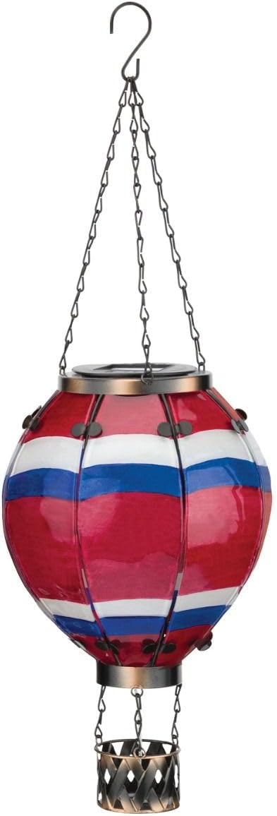 Regal Art & Gift Hot Air Balloon Solar Lantern – Hanging Solar-Powered LED Lights, Waterproof Portable Decorative Outdoor Lamp Made of Metal & Glass for Garden, Patios & Pathway – Stripe (Large)