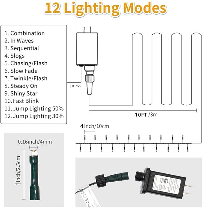 Christmas Tree Light 500 LEDs 172ft Green Cable Wire Low Voltage Fairy String Twinkle Lights Waterproof 12 Modes for Party, Halloween, Outdoor, Garden, Wedding, Home Decoration (Purple)