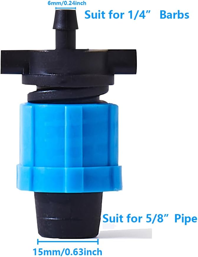 50pcs 5/8" Drip Tape Connectors with 1/4" Barb for Drip Irrigation Hose Mainline 6mm Drill Hole, Drip Irrigation Tube Connectors, Drip Tape Sprinkler RK0617 Starter 1/4" Barb x 5/8" Tape Swivel