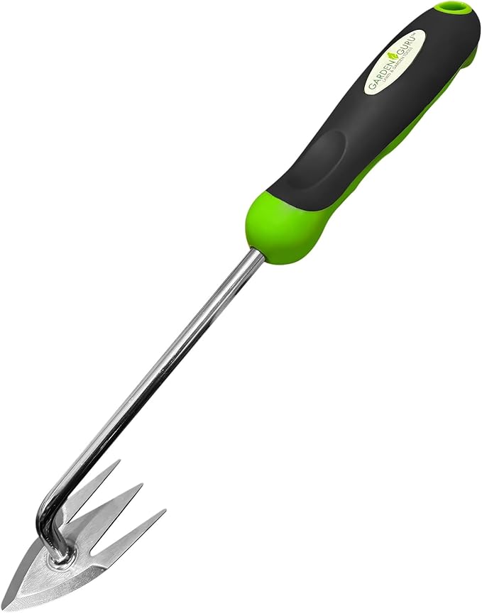 Garden Guru Root Weeder Tool with Ergonomic Handle - Stainless Steel Weed Puller for Planting, Weeding, Flower and Vegetable Care in Lawn Garden Yard | Rust Resistant