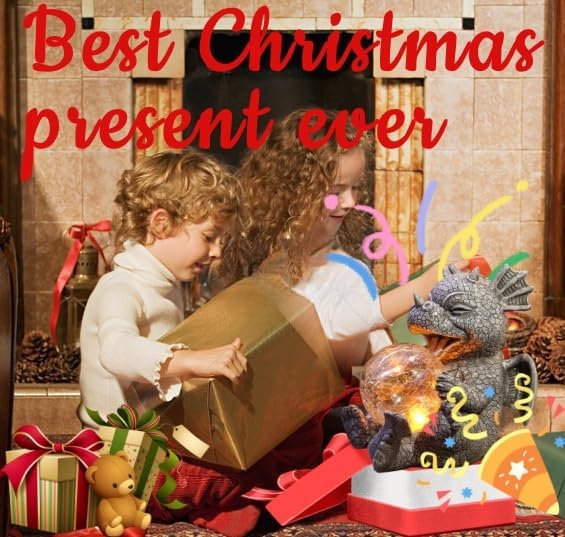 Solar Dragon Outdoor Statue Cute Baby Dragon Holding Glowing Glass Orb Resin Garden Decoration for Porch Patio Lawn Yard Perfect Housewarming Gift