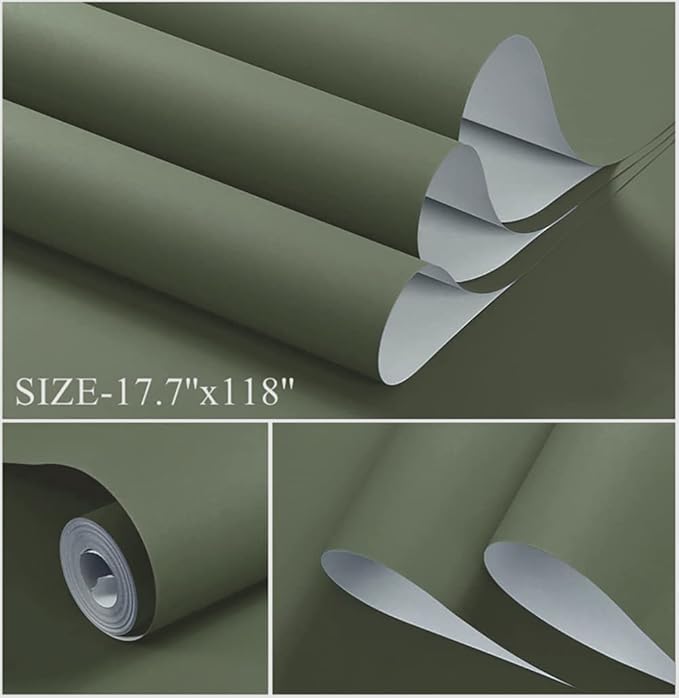 Dimoon 118''x17.7'' Green Peel and Stick Wallpaper Contact Paper Modern Self Adhesive Wall Paper Removable Renter Friendly Textured Solid Color Shelf Cabinet Vinyl Roll (118''x17.7'',Leaf Green)