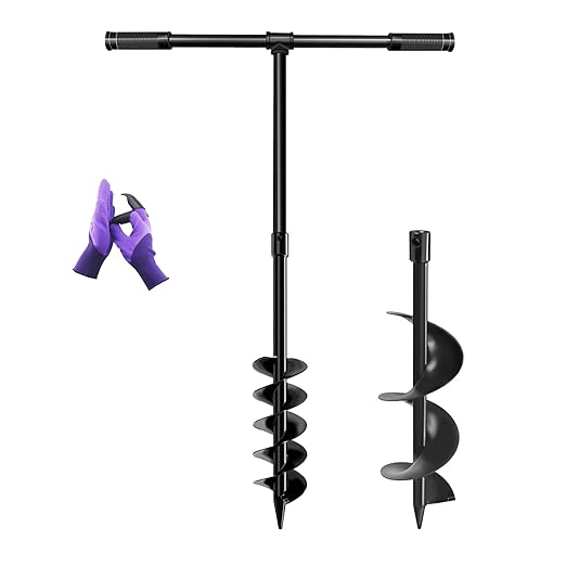 Heavy-Duty T-Shaped Hand Drill Auger Post Hole Digger with Non-Slip Handle - 4" & 6" x 38" Spiral Drill Bit for Planting Bulbs, Trees, Fences, Umbrella Holes in Garden & Soft Soil