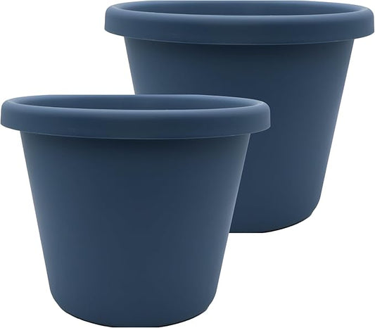 The HC Companies 17 inch Round Classic Planter - Plastic Plant Pot for Indoor Outdoor Plants Flowers Herbs, Slate Blue (2 Pack)