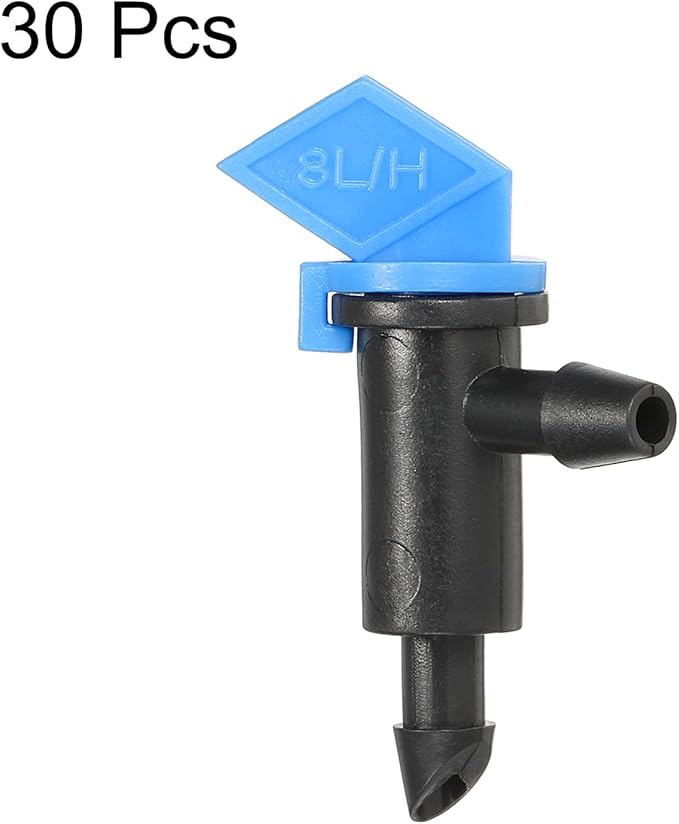 30 Pack Flag Dripper - Garden Irrigation System, Removable & Flow Control & Drip Emitter, Apply to Lawn Trees (2 Gallon Per Hour, Blue Black)