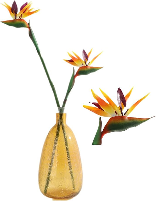 Large Bird of Paradise 32 Inch Permanent Flower,Flower stem 0.3 Inch,Flower Part is Made of Soft Rubber PU,Artificial Flower Plants Flower Arrangement for Home Office 2 Pcs(Yellow)