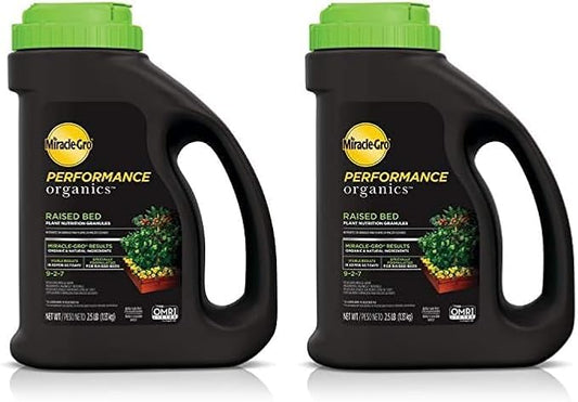 Miracle-Gro Performance Organics Raised Bed Plant Nutrition Granules - Plant Food with Natural & Organic Ingredients, for Vegetables, Fruits, Herbs and Flowers in Raised Beds, 2.5 lbs. (Pack of 2)