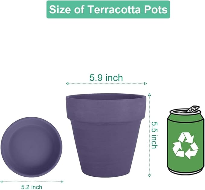 vensovo 6 Inch Purple Terracotta & Clay Pots for Plant with Saucer - 4 Pack Medium Terra Cotta Planter with Drainage Hole, Flowerpot for Indoor Outdoor Plants, Crafts, Wedding Favor