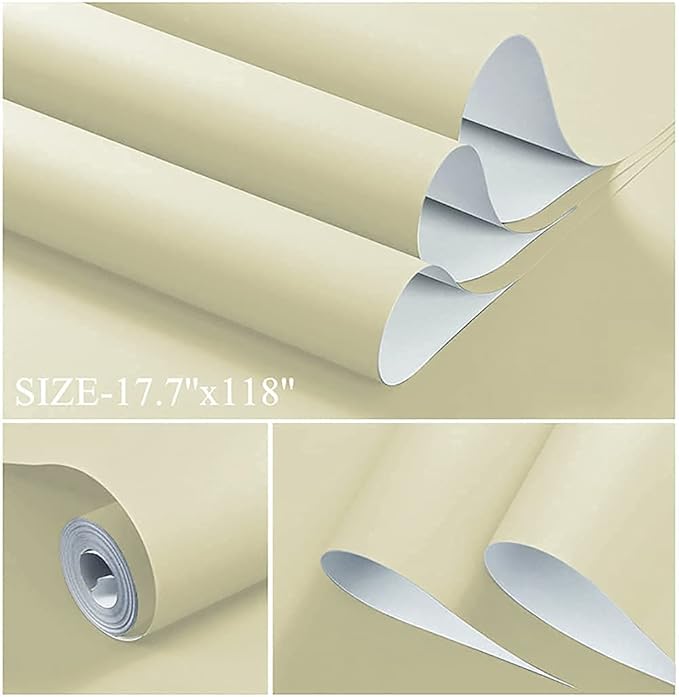 Dimoon 236''x17.7'' Beige Peel and Stick Wallpaper Contact Paper Modern Self Adhesive Wall Paper Removable Renter Friendly Textured Solid Color Shelf Cabinet Vinyl Roll (236''x17.7'',Beige)