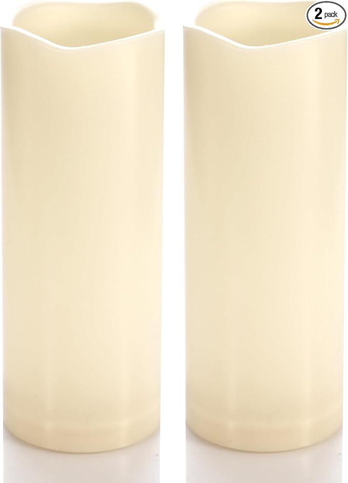 CANDLE CHOICE Waterproof Outdoor Battery Operated Flameless Candles with Timer Flickering Plastic Resin Electric LED Pillar Lights for Lantern Patio Garden Wedding Party Decorations 3x8 Inches 2 Pack