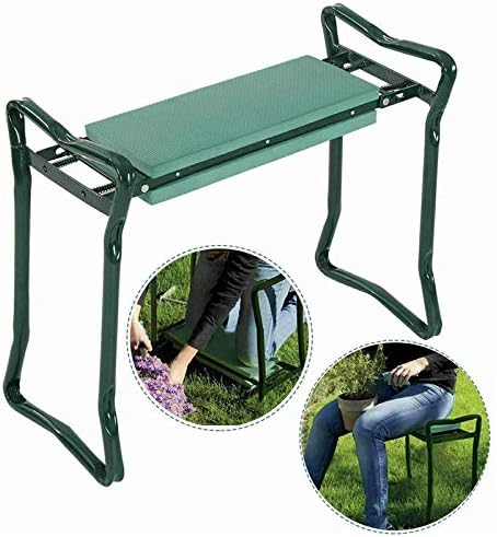 Garden Kneeler Seat Folding Stool Work Seat Flower Planting Grass Belt Tool Bag Camping Outdoor Portable Garden Stool Garden Kneeler with 1 Bonus Tool Pouches (23.5"x19.3", Green)