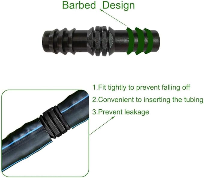 20-Pack - Irrigation Fittings Coupling for 1/2" Drip Tubing - Barbed Connectors (Fits Most Brands, Rain Bird 16mm .520 ID and Compatible Drip or Sprinkler Systems) (Coupling 20-Pack)