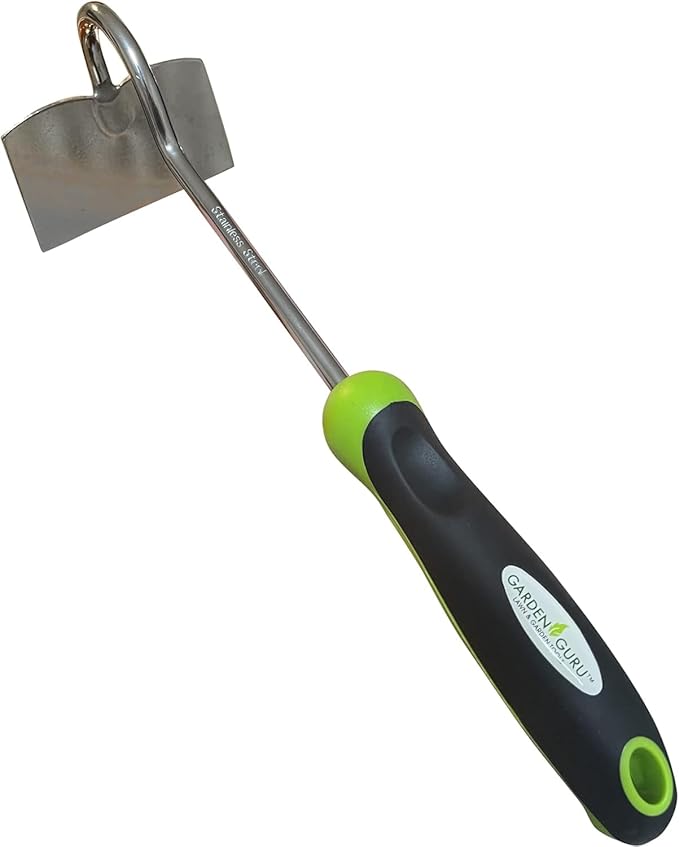 Garden Guru Hand Hoe Tiller Cultivator Tool - Stainless Steel for Ultimate Strength - Rust Resistant - Ergonomic Handle - Great for Gardening Digging Tilling Planting Cultivating Loosening