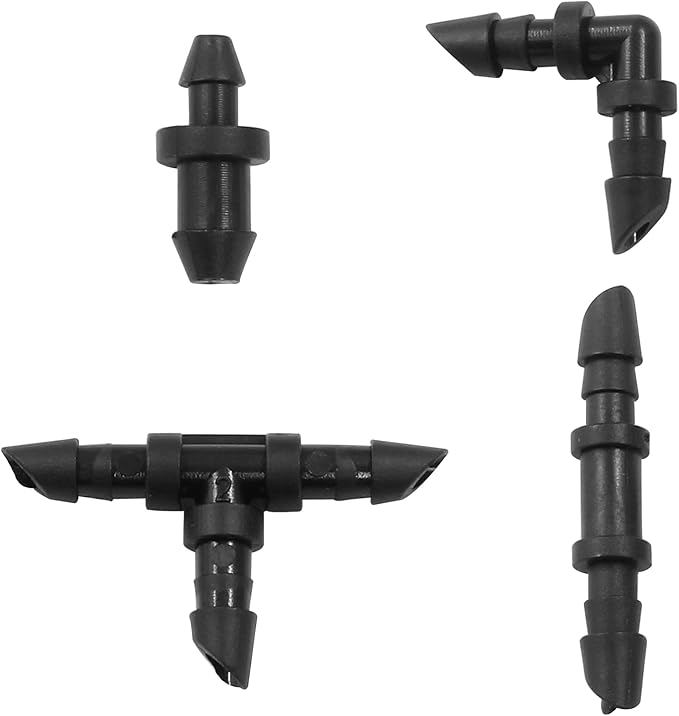 1/4 Inch Drip Irrigation Fittings Kit for 1/4 Inch Drip Tubing, 150 Pcs Drip Irrigation Parts for 65 Couplings, 50 Tees, 20 Elbows, 15 Goof Plugs for Drip or Sprinkler Systems(Black)