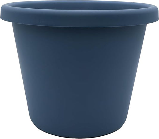 The HC Companies 14 Inch Round Classic Planter - Plastic Plant Pot for Indoor Outdoor Plants Flowers Herbs, Slate Blue