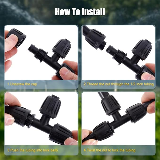 12pc 1/2 inch Irrigation Fittings Tee Connectors,Anti-Drop Lock Barbed Tee Connectors for (1/2" ID x0.6-0.63" OD) Drip Tubing Drip Irrigation Fittings