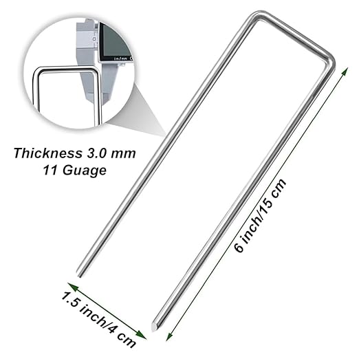 Heavy Duty Landscape Staples 6 Inch 11 Gauge, 20 Pack Garden Staples Galvanized Ground Stakes Anti-Rust Landscape Fabric Staples Garden Stakes for Irrigation Tubing, Fence, Weed Barrier, Ground Cover