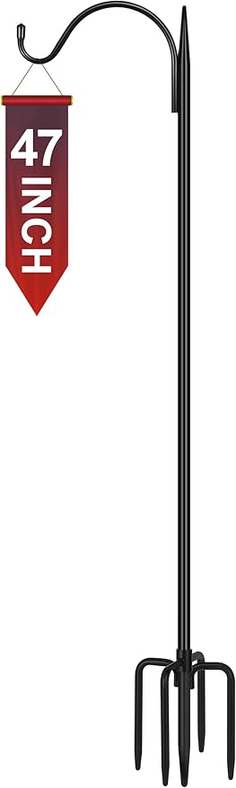 Gtongoko Adjustable 47 inch Shepherds Hooks for Outdoor Bird Feeder with 5 Prongs, Bird Feeder Pole Garden Hooks for Hanging Lanterns, Plants Baskets, Hummingbird Feeders, 1 Pack