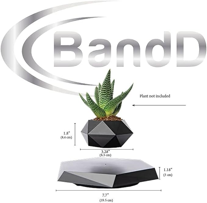 BandD Levitating Plant Pot - Floating Plant Pot for Small Plants. Levitating Decor for Home & Office Magnetic Floating Levitating Display (Black)