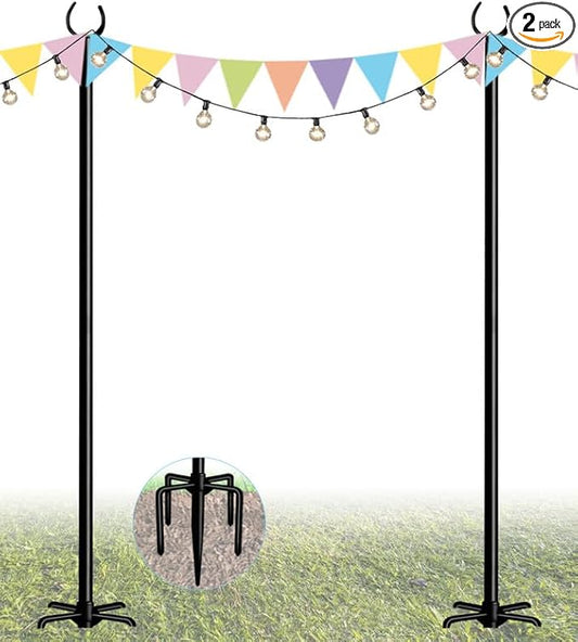 String Light Pole Stand for Outdoor String Lights Hanging, Use for Backyard, Garden, Patio, Party, Festival, Wedding, Picnic, 10FT, Matte, 2 Poles