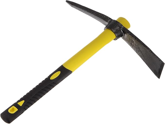 HARFINGTON Pick Mattock Hoe, 15 inch Steel Forged Weeding Garden Pick Axe with Yellow Fiberglass Handle Garden Pick Axe Hand Tool for Digging, Gardening, Camping, Planting