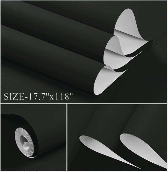 Dimoon 118''x17.7'' Dark Green Peel and Stick Wallpaper Contact Paper Modern Self Adhesive Wall Paper Removable Renter Friendly Textured Solid Color Shelf Vinyl Roll (118''x17.7'',Black Jadeite)