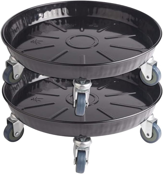 ARTLINE 10" Round Plant Stand with Lockable Wheels, 160lbs Heavy Duty for Indoor Outdoor, Large Rolling Dolly Planter Caddy on Casters to Carry Potted Flower Pot, Round Metal Tray NO Holes, 2 Pack