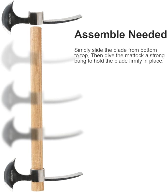 2 in1 Garden Pickaxe Weeding Mattock Gardening Tool 16inch Hatchet Chopping Axe Stainless Steel Blade Cutter for Outdoor Camping Wood Splitting Digging Planting Farming Landscaping Loosening Soil