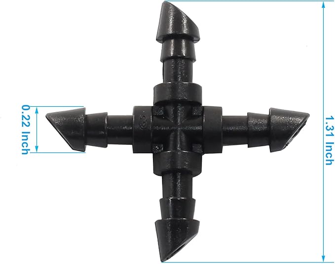 50 Pcs Black Drip Irrigation Cross Fittings, Barbed Connectors Fits Universal 1/4 Inch Drip Tubing, Barbed 4 Way Connectors for Drip Sprinkler Garden Lawn Systems