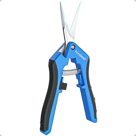 Fondwell 6.5" Garden Scissors Plant Shears: Micro Tip Pruning Shears with Curved Blades - Lightweight Bonsai Scissors