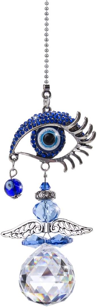 YU FENG Hanging Crystal Angel Suncatcher Blue Evil Eye Protection and Good Luck Charm Chandelier Lamps Pendant(12.5in)