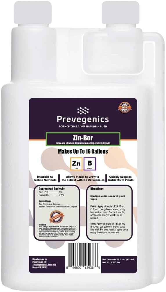 Zin-BOR Liquid Fertilizer | (16 fl. oz.) | Zinc and Boron Liquid Fertilizer for Plants | Aids in Increasing Protein Content, Fruit Weight, Flower Development and Quality, and Corrects Deficiencies
