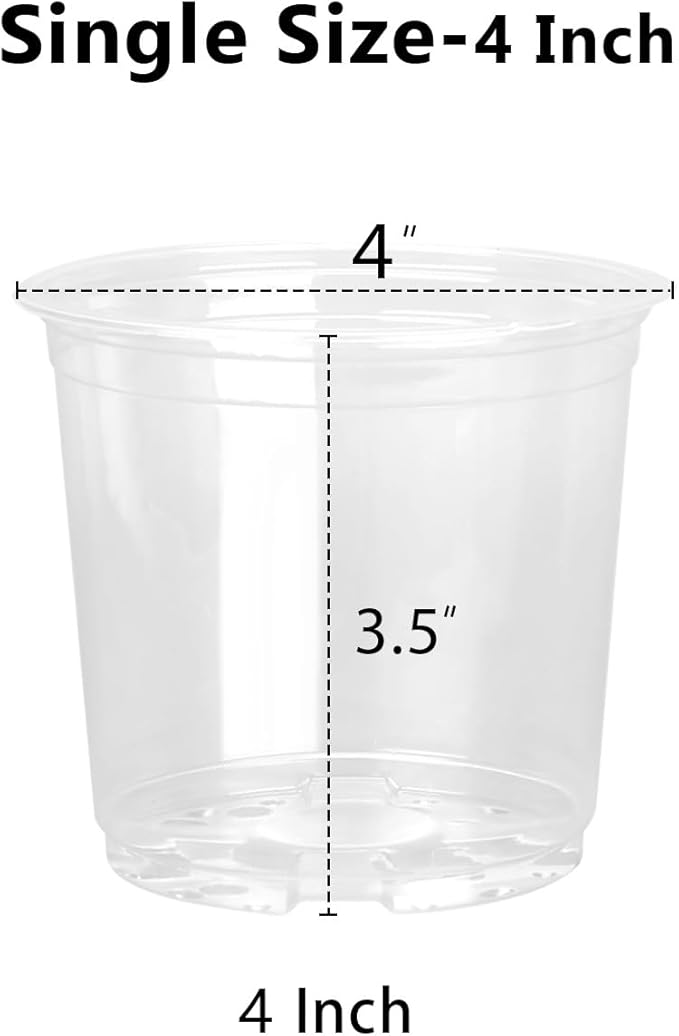 4 Inch Clear Nursery Pots with Drainage Holes, 28 Pack Nursery Pots Variety Pack, Durable Transparent Plastic Pots for Plants, Seed Starter Pots, Garden Flower Orchid Pots (4 Inch)