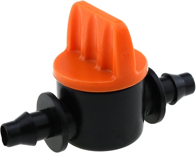 25PCS Drip Irrigation Fitting Valve 1/4 Inch Double Barb Mini Valve Straight Through Switching Valve for Drip Irrigation System and Garden Farm and Aquarium Pump