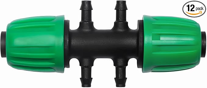 12 Pack 1/2 Inch To 1/4 Inch Drip Irrigation Fittings (1/2" ID x 0.65" OD), Drip Line Irrigation Locked Barbed 1/2" To 1/4" Adapter Anti Leak Irrigation System 1/2 Inch To 1/4 Inch Tee