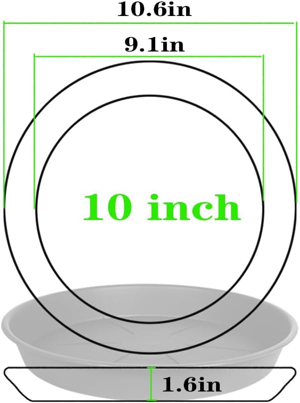 6 Pack of Plant Saucer Tray 9 10 inch, Heavy Duty Plastic Pot Plant Drip Trays Saucers for for Indoors Outdoor, Plant Water Tray for Planters 9-10" (10", Light Gray)