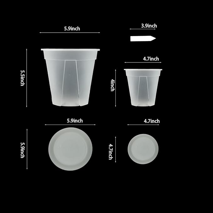 24 pcs 5/6 inch Clear Nursery pots with Trays,Thick Plastic Clear Plant pots with Drainage Holes and Saucers for Orchids,Succulents etc,Outdoor or Indoor use (5/6inch with 24 Trays)