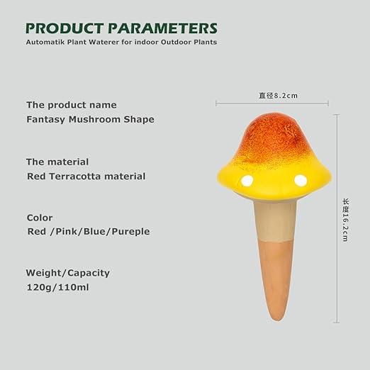 4 Pack Terracotta Watering Spikes, Vacation Self-Watering Planters Devices - Continuous Moisture with Slow Release Watering System - Perfect for Indoor Outdoor Plants (Fantasy Mushroom)